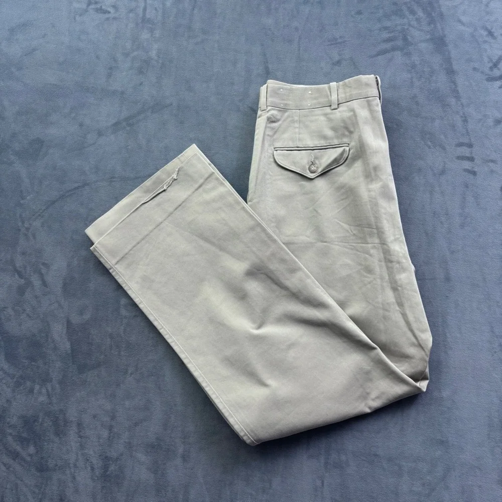 Vtg Khaki Chinos Straight Leg Cotton Twill Paul Stuart Trousers Tan 36x30